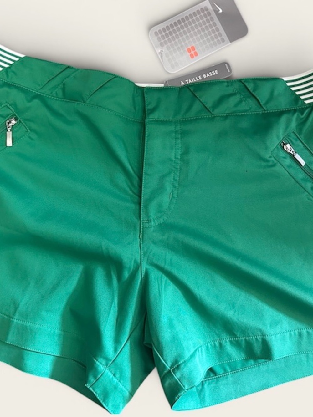 Nike Emerald Green Athletic Shorts with White Striped Waistband